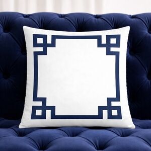 Set Of 4 Greek Key Geometric Pillow Covers (Navy & White, 20" x 20")